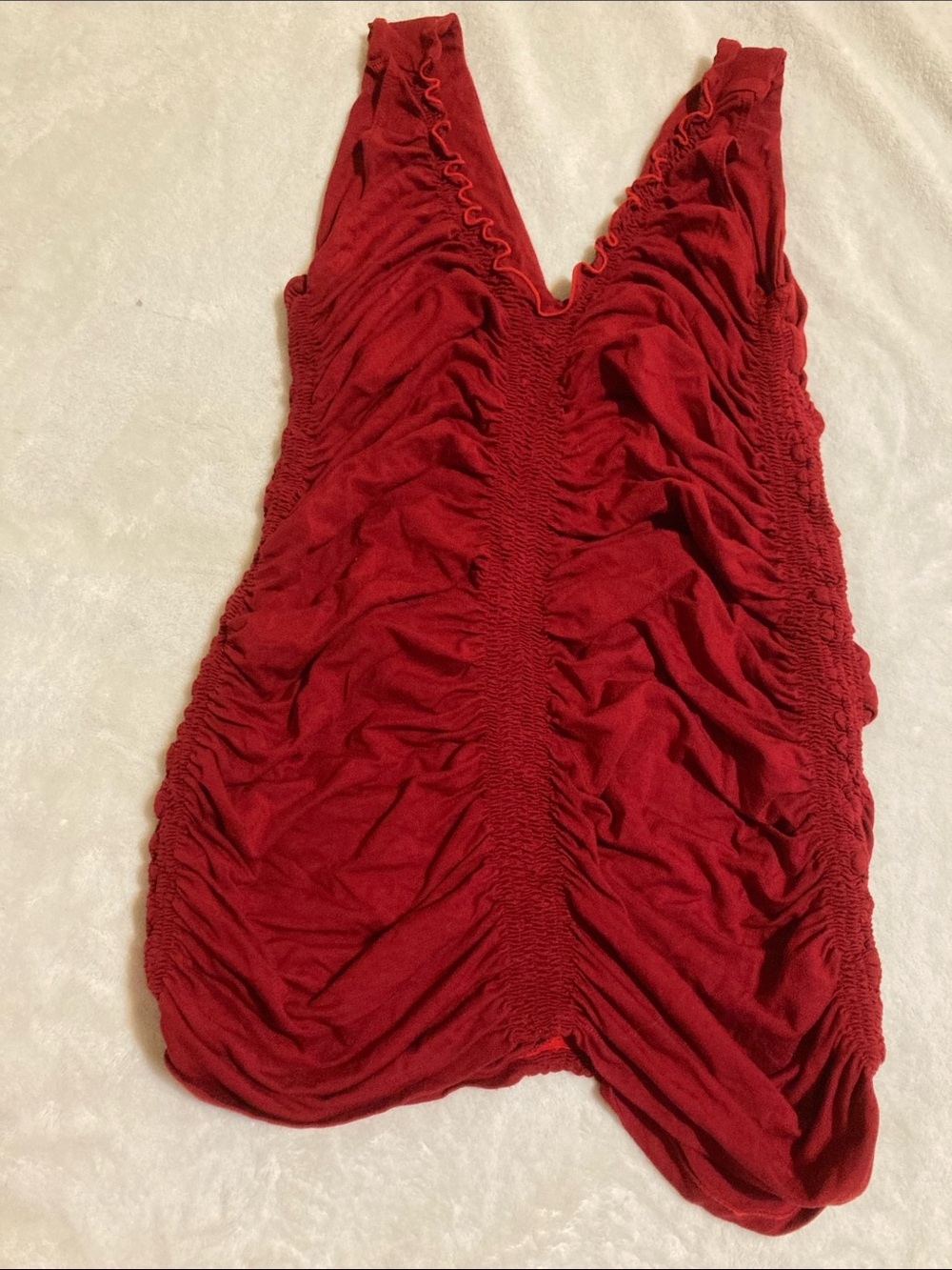 Sleek Red V-Neck Ruched Camisole